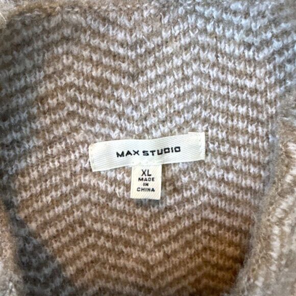 Max Studio Womens XL Chevron Knit Long Sleeve Tunic Sweater Dress Beige & White - Picture 3 of 5